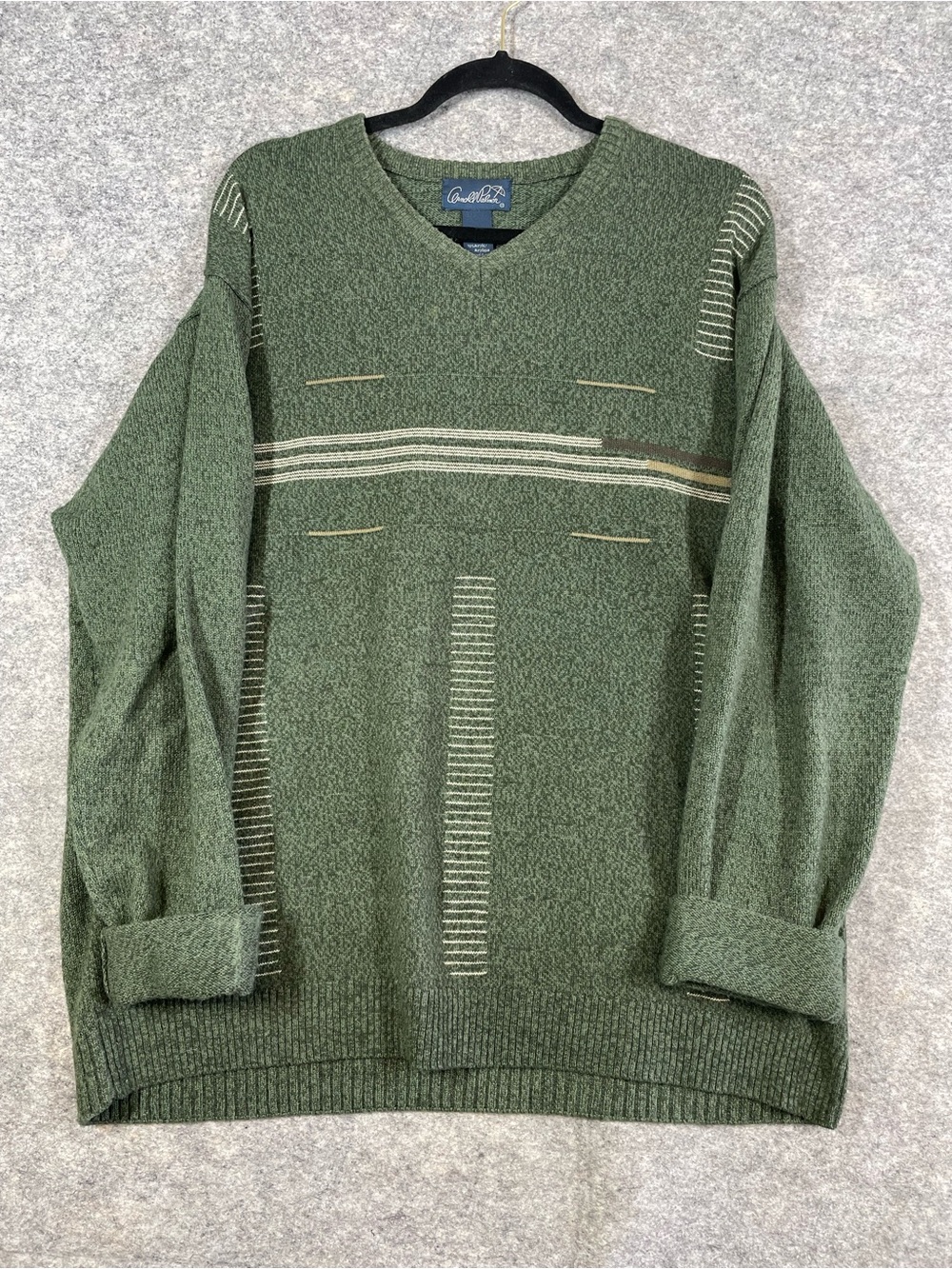 Vintage Arnold Palmer Wool Blend Golf Sweater Green Large V Neck Grandpa Core